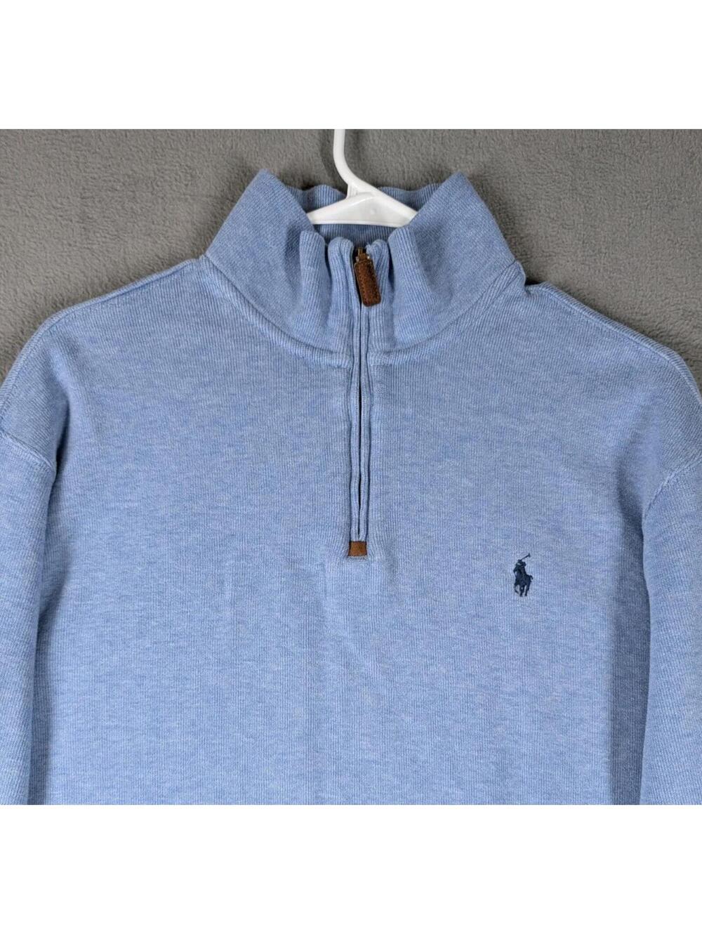 Polo Ralph Lauren Mens XL Blue Quarter Zip Sweater Pony Logo Casual Cotton